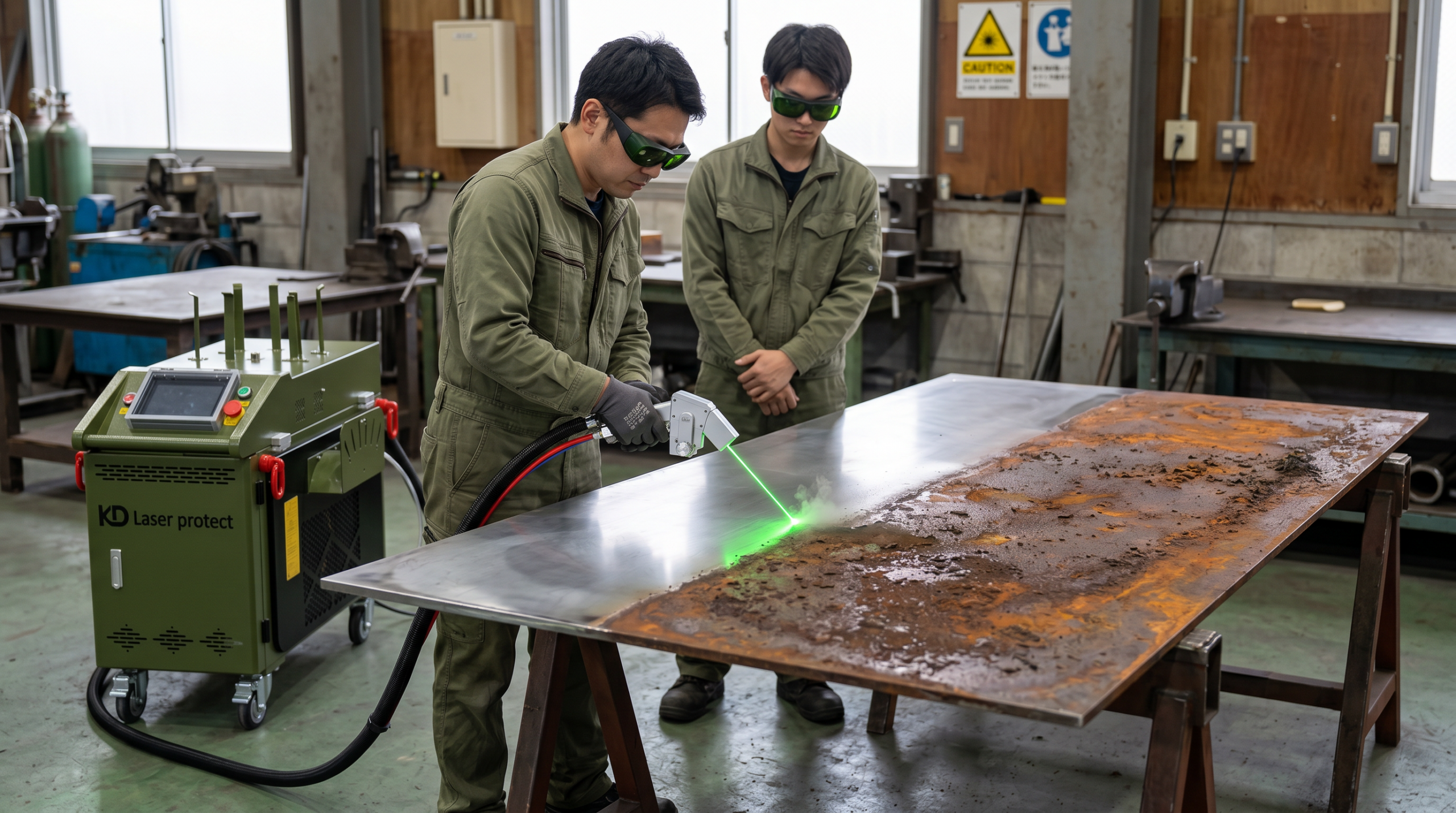 サビや汚れがレーザー施工できれいになることが直感的にわかるビジュアル