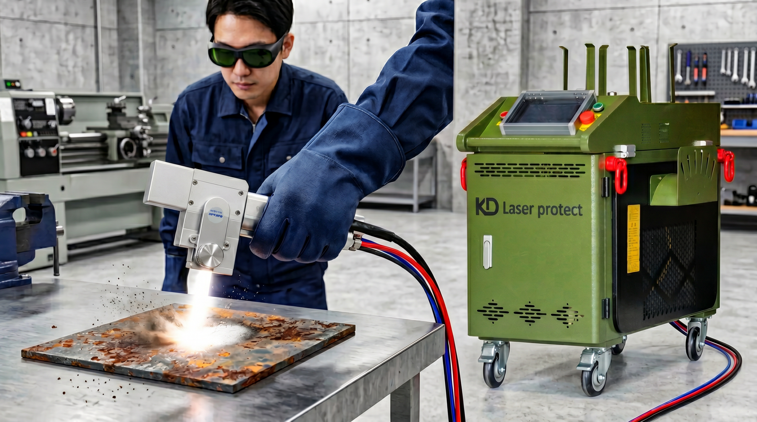 レーザークリーナー実機とハンドピースがわかりやすく見えるビジュアル