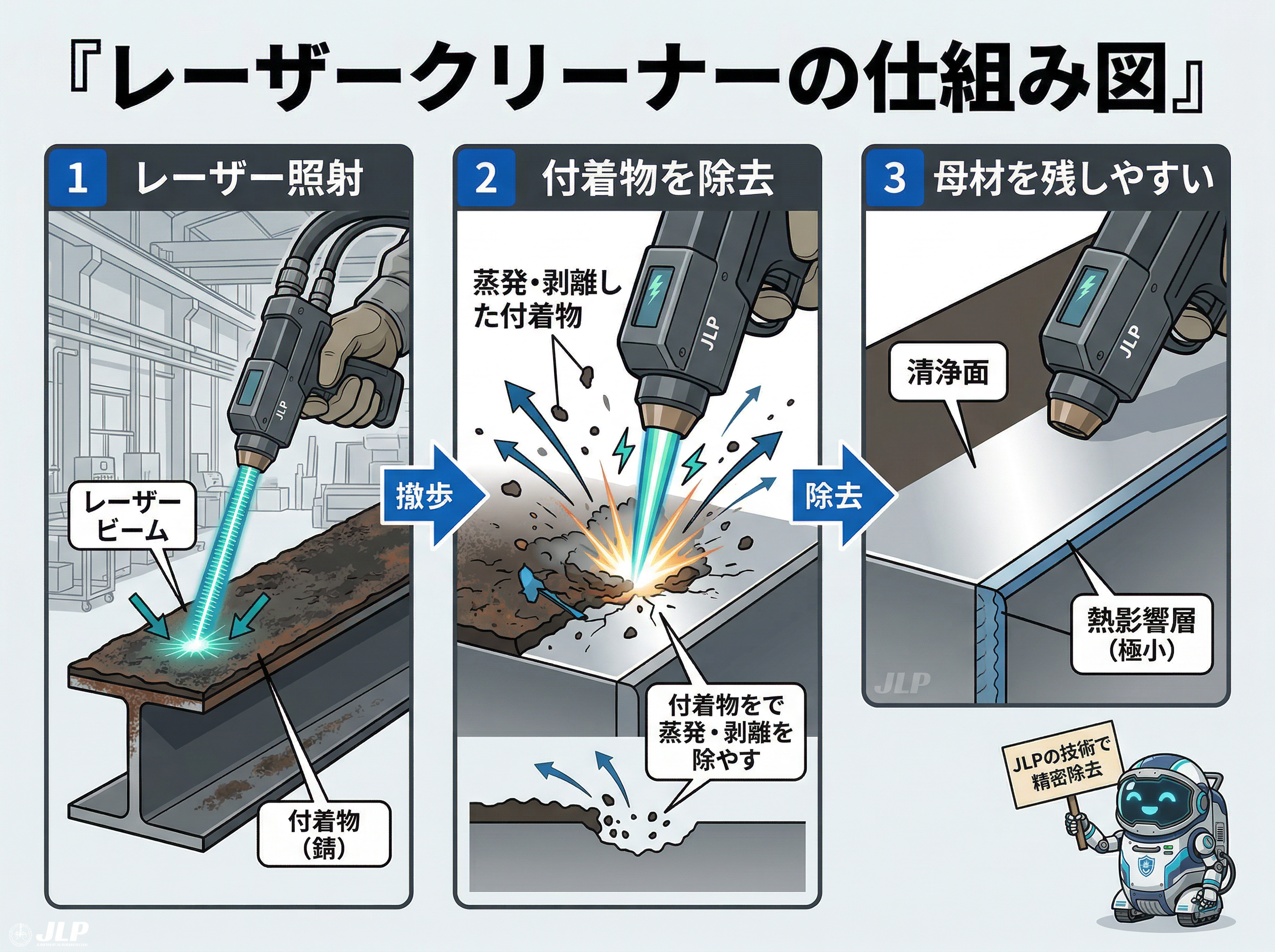 レーザークリーナーの仕組みを説明する図