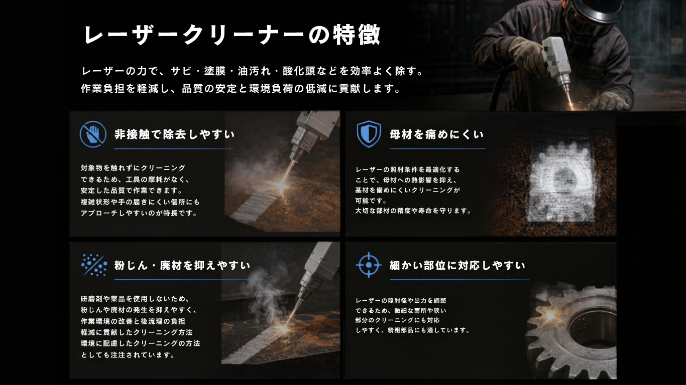 レーザークリーナーの特徴をまとめた図解
