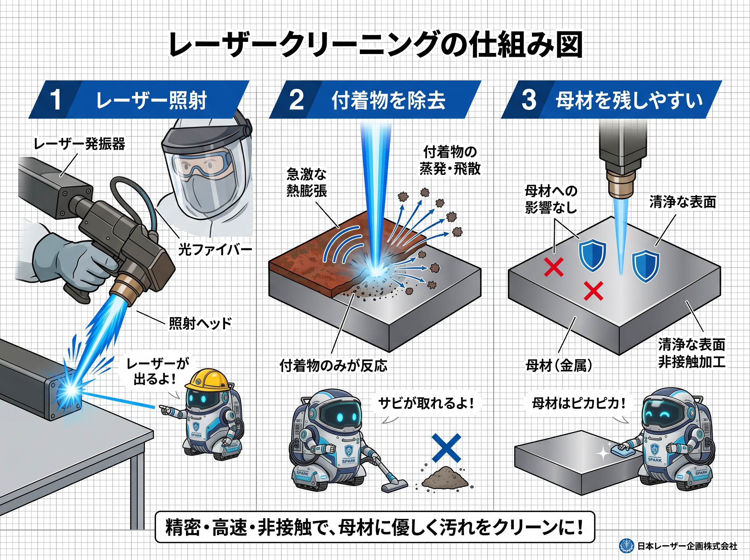 レーザークリーニングの仕組みを説明する図